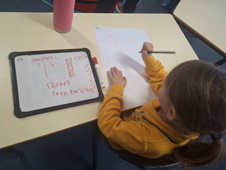 showing student engaged in learning place value strategies during maths
